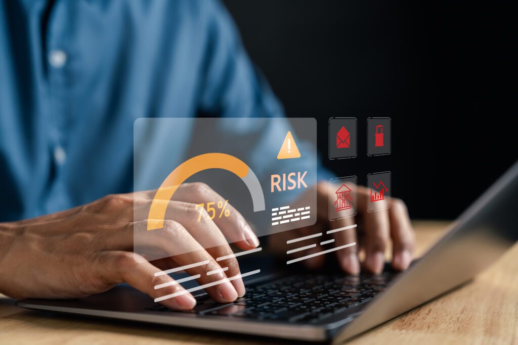 a risk warning on a laptop